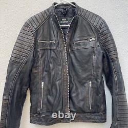 House of Leather London Leather Biker Jacket Mens Small 42 Black Brown Distress