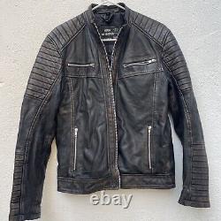 House of Leather London Leather Biker Jacket Mens Small 42 Black Brown Distress