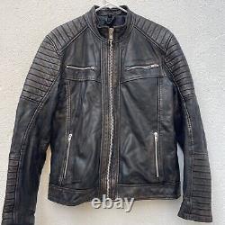 House of Leather London Leather Biker Jacket Mens Small 42 Black Brown Distress