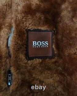 Hugo Boss'Juice' Distressed Shearling Leather Jacket Large EU50 RRP £1150 Brown