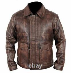 Indiana Jones Harrison Ford Classic Real Distressed leather Brown Leather Jacket