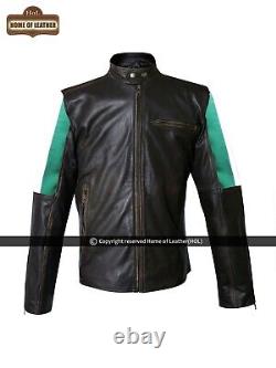Italian Flag New Men Brown Cafe Racer Real Leather Distressed Biker Italy Jacket