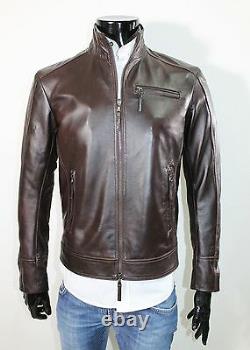 Italian Handmade Men Soft Lambskin Leather Slim Fit Jacket Brown Distressed S