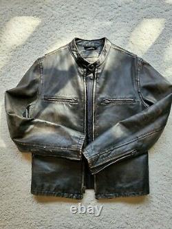 J. Crew Mens Brown Leather Stockton Racer café Jacket distressed Size L $899