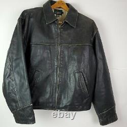 J Crew Mens Distressed Leather Bomber Jacket Brown Quilted Lining Full Zip XL
