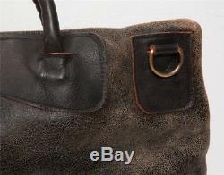 JAS M. B. Distressed Crackle Brown Black Leather Removable Messenger Strap Bag