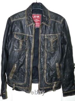 Jack & Jones State Leather Jacket size XL fits L Slim fit Distressed Creased