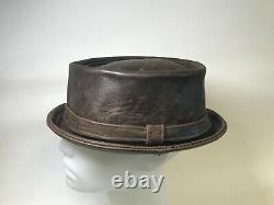 Jill Corbett pinch pork pie hat brown distressed leather UK S/M/L/XL/XXL/XXXL