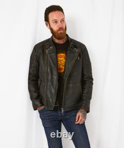 Joe Browns Men's Vintage Distressed Washed Leather Edgy Zip Detail Jacket