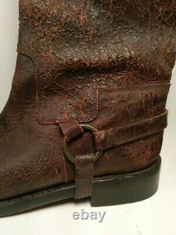 John Varvatos Italy Harness Brown Leather Unique 9 9.5 D Textured Distress