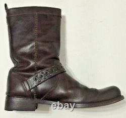 John Varvatos Motorcycle Boots Brown Leather Distressed Buckle Mens Size 11.5M