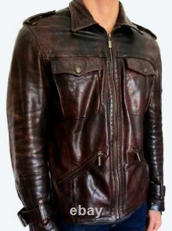 Just Cavalli Distressed Leather Jacket Large EU50 RRP £795 Brown