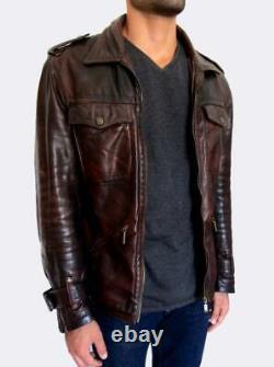 Just Cavalli Distressed Leather Jacket Large EU50 RRP £795 Brown
