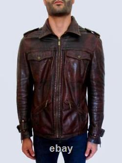 Just Cavalli Distressed Leather Jacket RRP£795 Medium / Large EU50 Vintage Brown