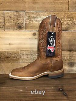 Justin Mens Square Toe Bent Rail Boots Austin Distressed Cognac, Made In USA