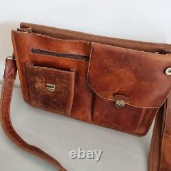 Kalating London Downy Birch Distressed Brown Leather Satchel Briefcase