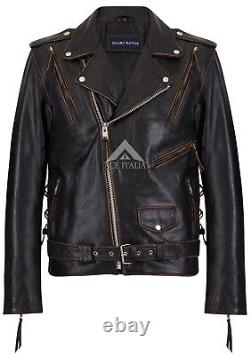 LIVE TO RIDE Jacket Distressed Black Eagle Embossed Biker Cowhide Leather Jacket