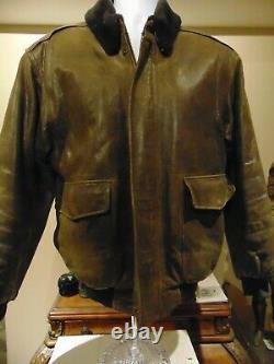 LL BEAN A-2 FLYING TIGER BROWN DISTRESSED GOATSKIN LEATHER LINED JACKET medium