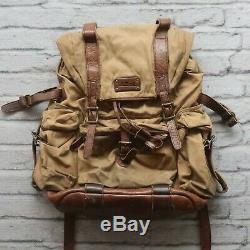 LL Bean Leather Backpack Day Pack Canvas Vtg Distressed
