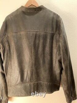 LUCKY BRAND Leather Jacket Bonneville Distressed Brown Size XXL Slim Fit