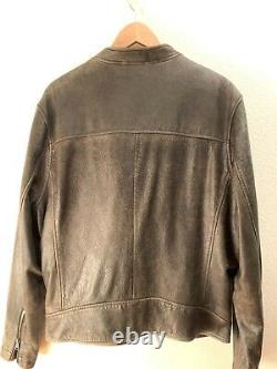 LUCKY BRAND Leather Jacket Bonneville Distressed Brown Size XXL Slim Fit