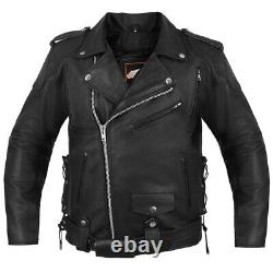 Leather Brando Distressed Vintage Motorcycle Biker Brown Jacket withArmour S 8XL