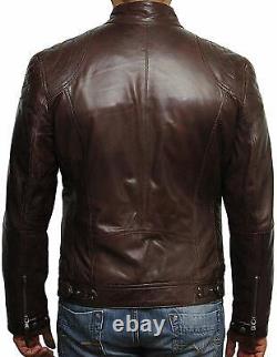 Leather Jacket Mens Genuine Leather Biker Distressed Vintage Slim Fit Jacket
