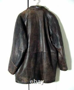 Leather Jacket Vtg Distress Brown Structure Supernatural Pea Button Sz XL /2XL