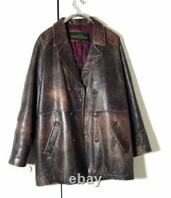 Leather Jacket Vtg Distress Brown Structure Supernatural Pea Button Sz XL /2XL