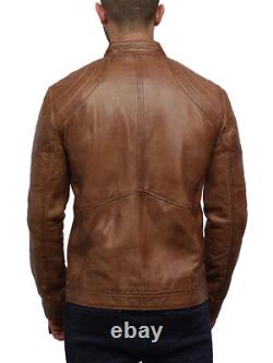 Leather Jacket for Men Real Distressed Black/Burgundy/Tan Rub Off Slim Fit Retro
