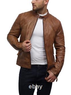 Leather Jacket for Men Real Distressed Black/Burgundy/Tan Rub Off Slim Fit Retro