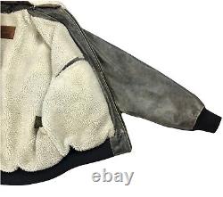 Levi Strauss Type G1 Brown Distressed Leather Sherpa Lined Bomber Jacket RARE 38