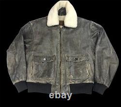 Levi Strauss Type G1 Brown Distressed Leather Sherpa Lined Bomber Jacket RARE 38