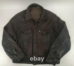 Levi's Trucker Vintage Distressed Bufalo Leather Jacket Brown XL Levis Western