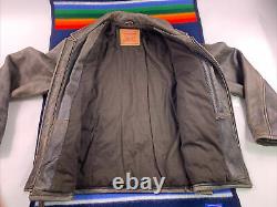Levis Distressed Heavy Leather Jacket Size Medium Flight Car Coat Vtg Brown