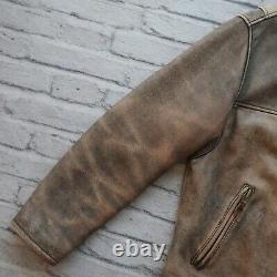 Levis Distressed Leather Jacket Size M Car Coat Vtg