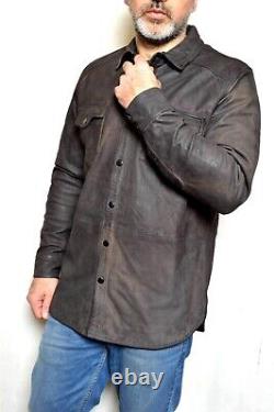 Lucky Brand Handcrafted Lamb Leather Distressed Shirt Jacket Dark Brown SIERRA L