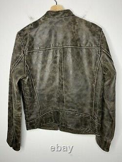 Lucky Brand Small Distressed Leather Jacket Brown Cafe Racer Bonneville VTG Coat