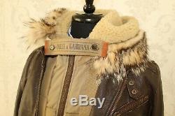 Luxury Dolce & Gabbana Distressed Leather Sheepskin Fox Fur Coat Flying Jacket