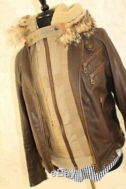 Luxury Dolce & Gabbana Distressed Leather Sheepskin Fox Fur Coat Flying Jacket