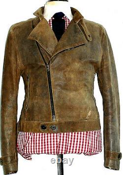 Luxury Mens Emporio Armani Distressed Look Taupe Leather Bomber Jacket Coat 40r