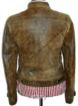 Luxury Mens Emporio Armani Distressed Look Taupe Leather Bomber Jacket Coat 40r