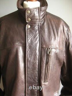 M&S mens LEATHER JACKET COAT 38 40 42 biker blue harbour soft relaxed DISTRESSED