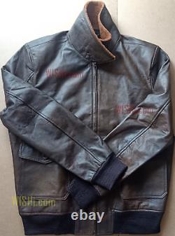 MENS AVIATOR G1 FLIGHT DISTRESSED BOMBER REAL LEATHER JACKET withFUR FREE SHIPPING