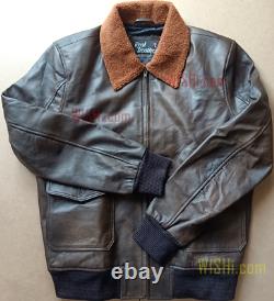 MENS AVIATOR G1 FLIGHT DISTRESSED BOMBER REAL LEATHER JACKET withFUR FREE SHIPPING