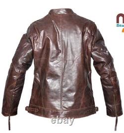 MENS DISTRESS LEATHER JACKET BROWN FASHION Slim Fit LEATHER CRUNCH JACKET