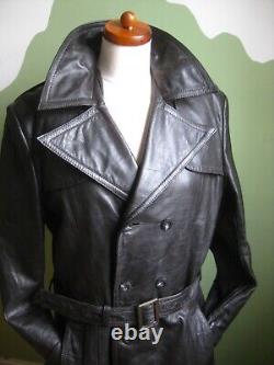 MENS LEATHER TRENCH COAT VINTAGE long 38 40 42 steampunk military distressed