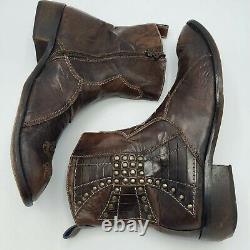 Mark Nason Rock Lives Dragon Side Zip Brown Boots Size 11 Italy Studded Cross
