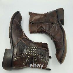 Mark Nason Rock Lives Dragon Side Zip Brown Boots Size 11 Italy Studded Cross