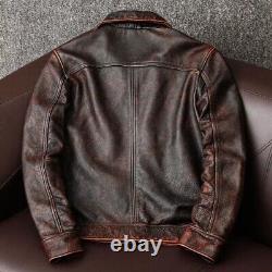 Men Brown Distressed Retro Classic Aviator Vintage Style Biker Leather Jacket